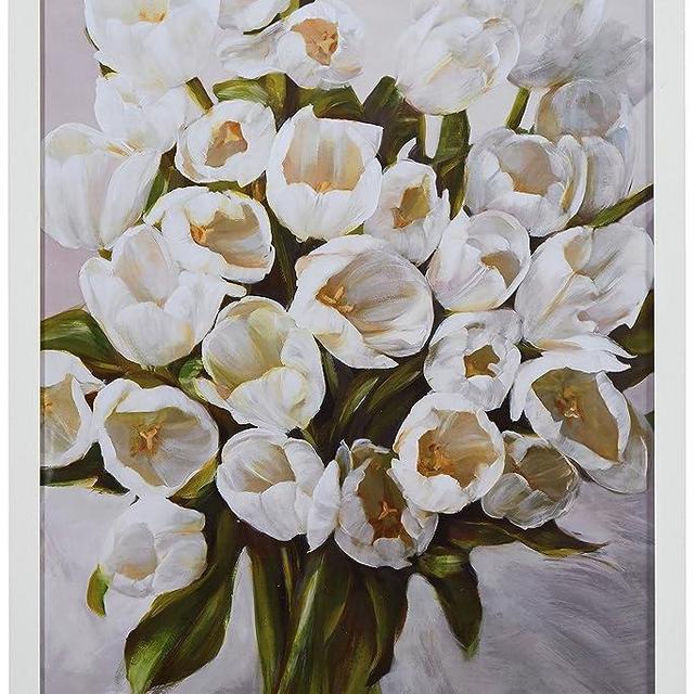 Amazon Brand – Stone & Beam Contemporary White Tulip Bouquet Print in White Wood Frame, 12" x 17"