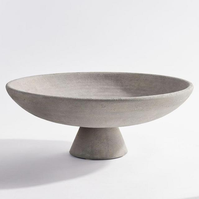 Artisan Footed Ceramic Bowl, Large, Grey