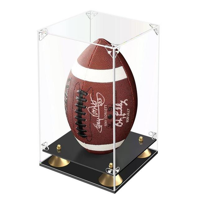 KOLIPI Football Display Case, Acrylic Display Case with Double Layer Base, Clear Showcase for Full Size Football, Black Base (8x8x12.5 inch, 20x20x31.5cm)