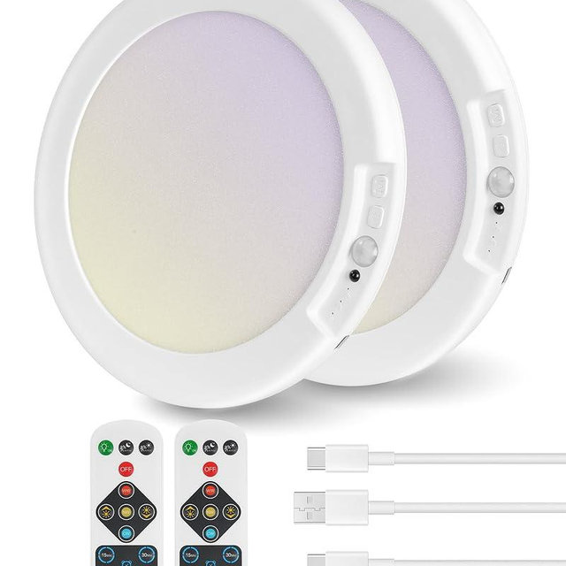 2 Pack Rechargeable Motion Sensor Ceiling Lights with Remote, Wireless Ceiling Light Battery Operated, Magnetic, 3CCT, Dimmable Shower Light, Motion Activated Light for Closet Bathroom Stairs Pantry