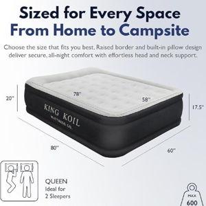 King Koil Luxury Pillow Top Plush Queen Air Mattress with Built-in High-Speed Pump Best for Home, Camping, Guests, 20" Queen Size Double Airbed Adjustable Blow Up Mattress, Waterproof