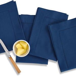Solino Home Cotton Linen Napkins Set of 4 - Hemstitch Lapis Blue Dinner Napkins Cloth 20 x 20 Inch for Mothers Day - Handcrafted and Machine Washable