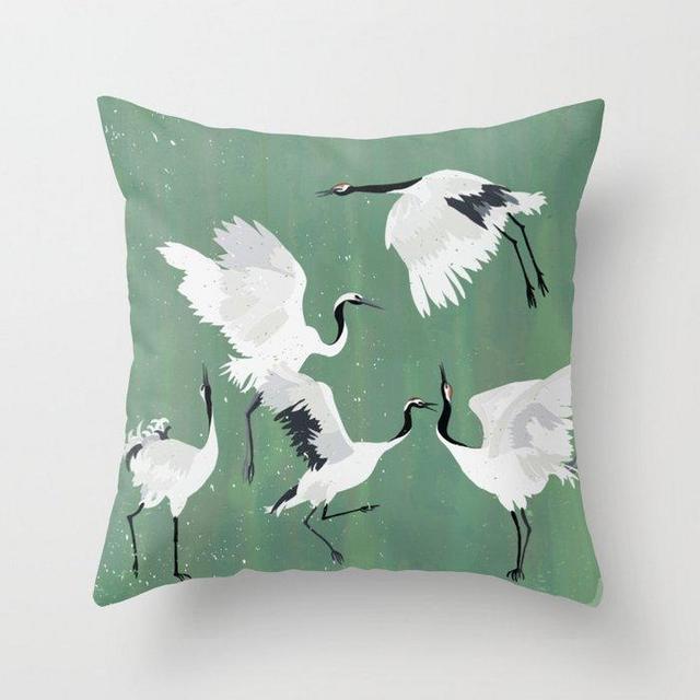 Throw Pillow - cranes jade green 16"