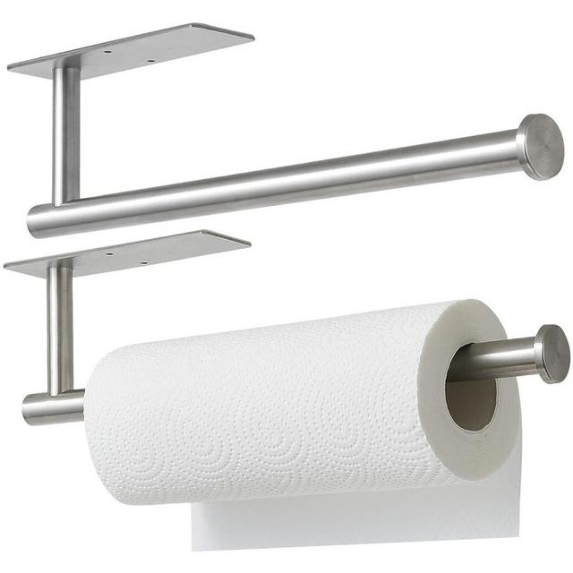 theaoo 2 Packs Paper Towel Holder - Under Cabinet Paper Towel Holder for Kitchen, Adhesive Paper Towel Roll Rack for Bathroom Towel, Wall Mounted Matte Black Paper Towel Rack, SUS304 Stainless Steel
