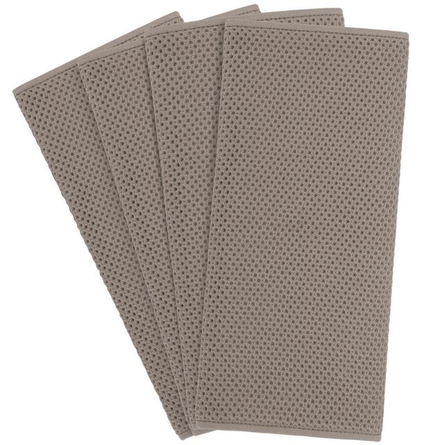PiccoCasa Waffle Weave Kitchen Towels 4 Packs 100% Cotton Soft Absorbent Quick Drying Washing Dish Towels Brown 13" x 27"