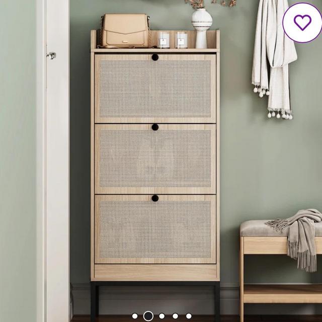 Bay Isle Home™ Natural Rattan Shoe Rack With 3 Flip Drawers For Hallway | Wayfair