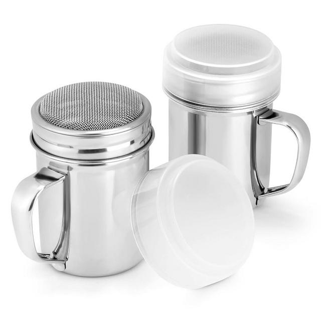 Accmor 7oz Stainless Steel Dredges with Handle, Powder Sugar Shaker Duster, Powdered Sugar Shaker with Lid, Fine Mesh Sifter Shakers for Cinnamon Cocoa Popcorn Salt Pepper Flour Baking, 2 Pack