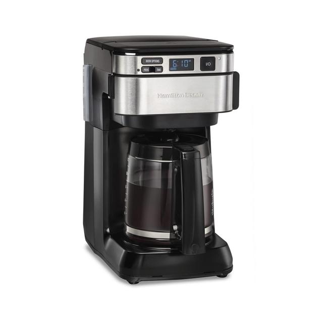 Hamilton Beach Programmable Coffee Maker, 12 Cups, Front Access Easy Fill, Pause Serve, 3 Brewing Options, Black (46310)