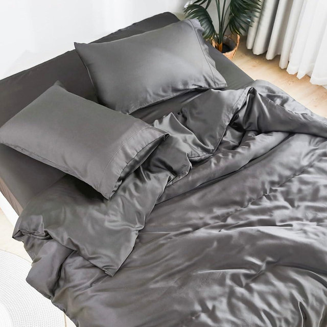 DOZ Sheet Set, 100% Viscose derived from Bamboo, Organically Grown, Buttery Soft, Cooling Sheets, High GSM, Deep Pockets - 3pc - 2 Pillowcases 1 Fitted Sheet (Storm, Queen)
