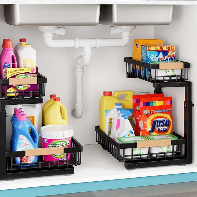 2-Packs 2-Tier Under Sink Organizers – Upgraded 3.0 Version, Sliding Pull-Out Cabinet Storage Shelf, Metal Drawer for Kitchen, Bathroom, Pantry & Closet Organization Rack, Rust-Resistant & Heavy-Duty