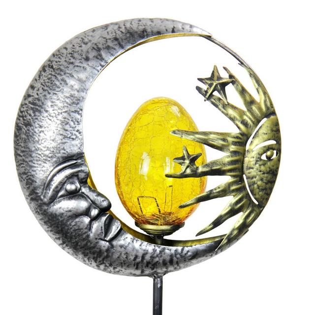 38" Metal Solar Sun and Moon Garden Stake - Exhart
