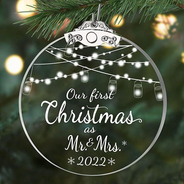 2022 Our First Christmas as Mr. and Mrs. Crystal Ornament, First Christmas Married Ornaments, Wedding Gifts for Couple, Christmas Tree Hanging Accessories, Newlywed Christmas Keepsake Decoration