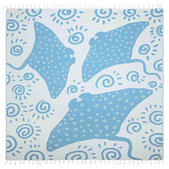 Sand Cloud Extra Large Turkish Beach Towel - Sand Free - 100% Organic Turkish Cotton Yarn - Quick Dry Towel for Beach, Picnic, Blanket or Bath - As Seen on Shark Tank - Marine Life (Manta Ray)