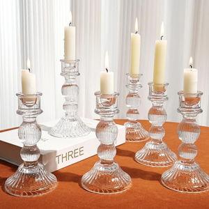 6" H Glass Taper Candle Holder Set of 6