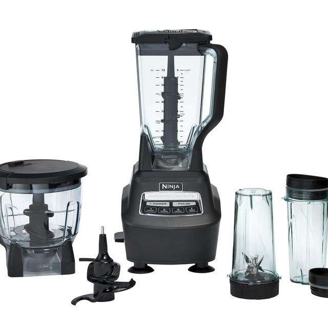 Ninja BL770 Mega Kitchen System, 1500W, 4 Functions for Smoothies, Processing, Dough, Drinks More, with 72-oz. Blender Pitcher, 64-oz. Processor Bowl, (2) 16-oz. To-Go Cups (2) Lids, Black