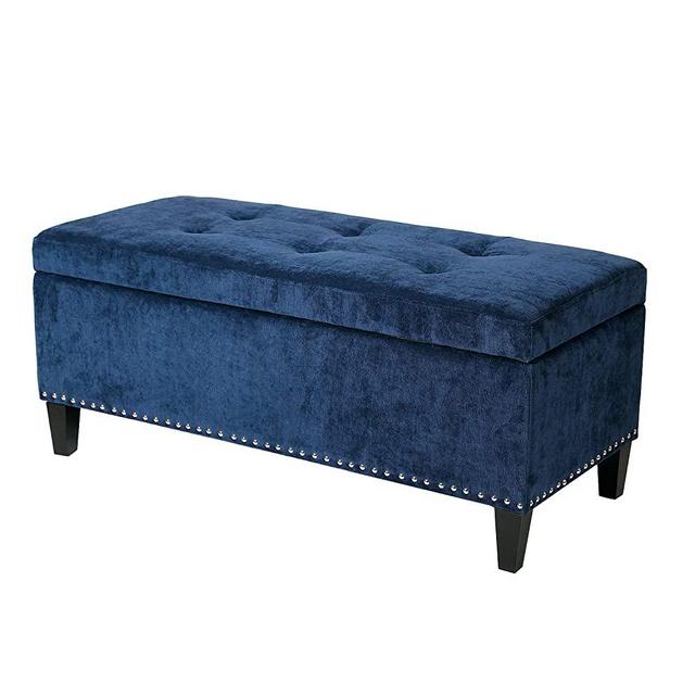 Joveco Storage Ottoman Bench Microfiber Rectangular Button Tufted Footstool Toy Chests & Storage Room Organizer (Dark Blue)
