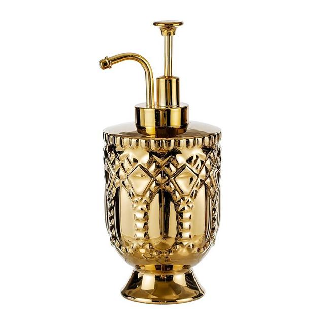 12 oz Ceramic Soap Dispenser with Pupm,Refillable Liquid Hand Soap Dispenser for Bathroom,Premium Kitchen Dispenser (Gold)