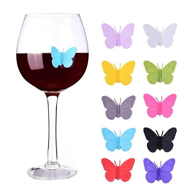 Wine Glass Markers Set of 10 Silicone Drink Glass Charms &Wine Charm Tags with Suction Cup (Butterfly assorted)