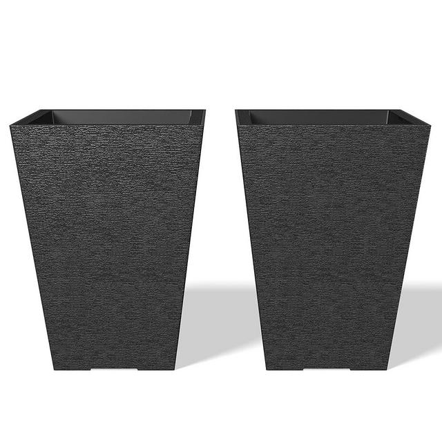 Kante 14 Inch Tall Planter Set of 2, Large Taper Planter for Outdoor Indoor Garden Patio Front Door (Black)