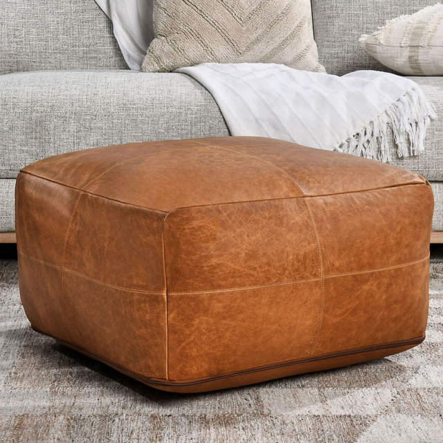 Gaona Leather Pouf Chestnut