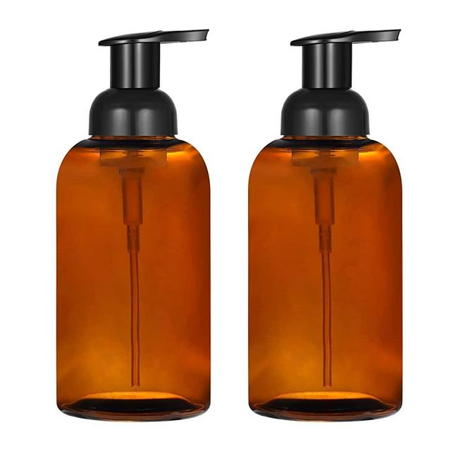 2 Pack Amber Glass Jar Soap Dispenser with Foaming Pump, 13 Ounce Amber Round Bottles Dispenser with Foaming Pump