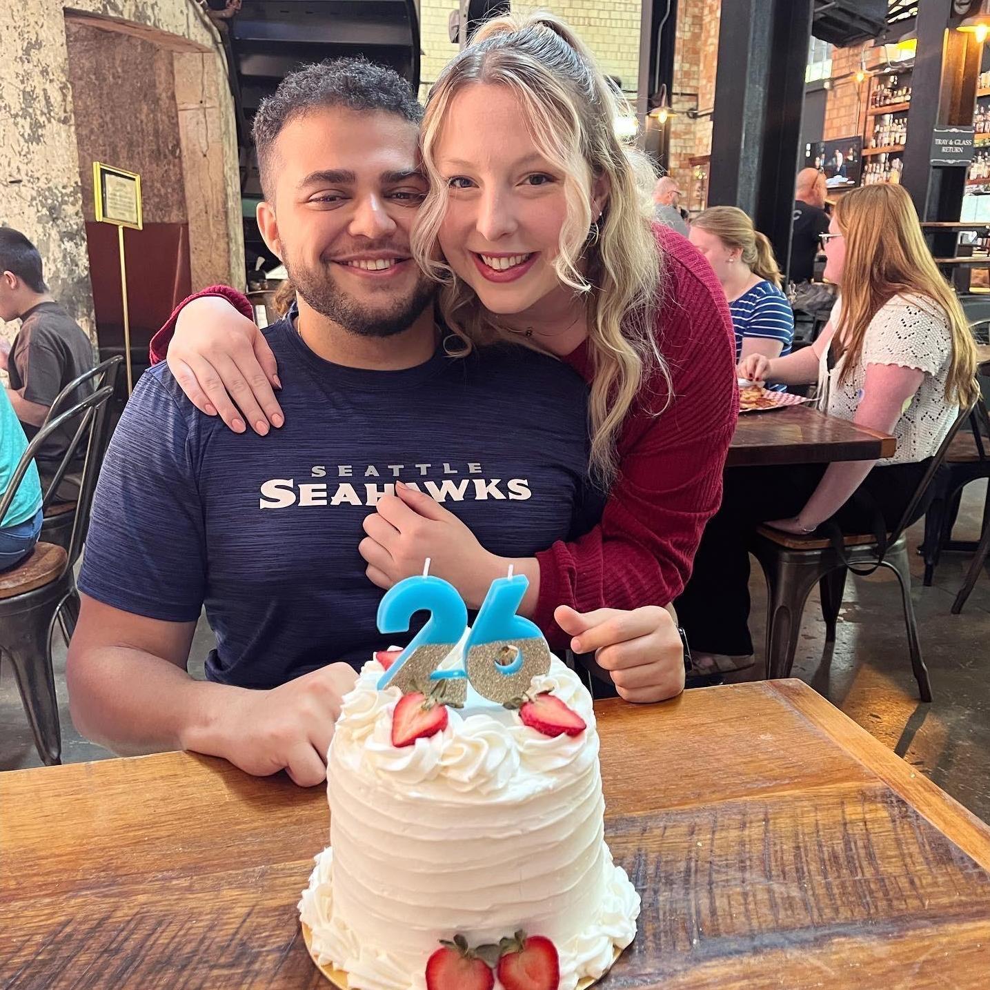 The first of many birthdays celebrated together! The cake was strawberry, of course.