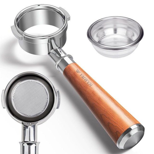 58mm Bottomless Portafilter 2 Ears - Fits Breville Oracle, Oracle Touch, Dual Boiler BES980XL BES990BSS BES920XL-Not for E61 groupheads-with Filter Basket & Rosewood Handle