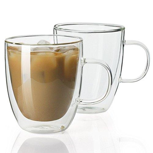 Sweese 4602 Glass Coffee Mugs - 12.5 oz Double Walled Insulated Mug Set with Handle, Perfect for Latte, Americano, Cappuccinos, Tea Bag, Beverage, Set of 2