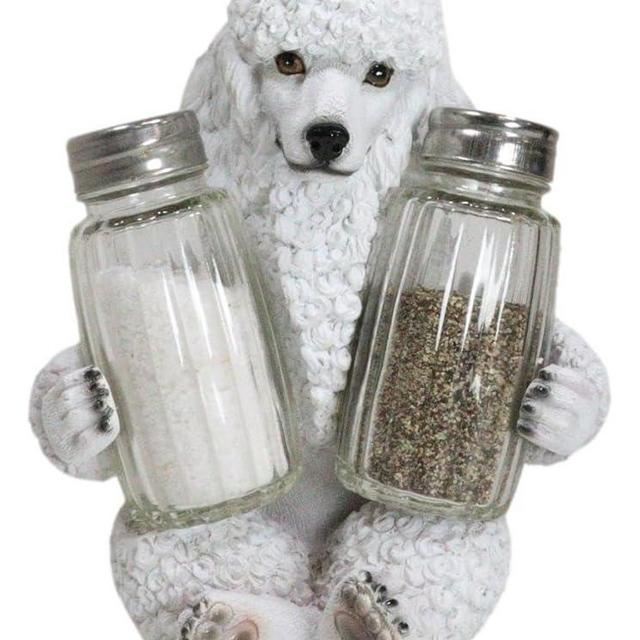 Ebros Realistic Groomed White French Poodle Puppy Dog Glass Salt And Pepper Shakers Holder Figurine 6.25"Tall Whimsical Hugging Poodles Pet Memorial Animal Dogs Decor Statue
