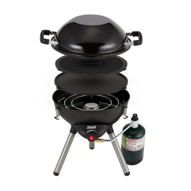 Coleman 4-in-1 Portable Propane Camping Stove Includes Stove Wok Griddle & Grill; Camping Grill with Instastart Ignition Grease Tray & 7000 BTUs of Power for Tailgating Grilling
