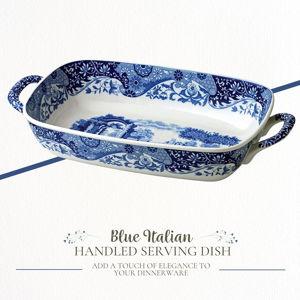 Spode Blue Italian Handled Serving Tray, Large Oven to Table Bakeware, Porcelain Lasagna Pan, Casserole Dish, Dishwasher and Oven Safe