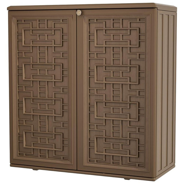 KINYING Outdoor Storage Cabinet Waterproof, Resin 62 Gallon Storage Box for Patio Furniture Cushions, Garden Tools, Pool Accessories (Dark Brown with 1 Shelving)