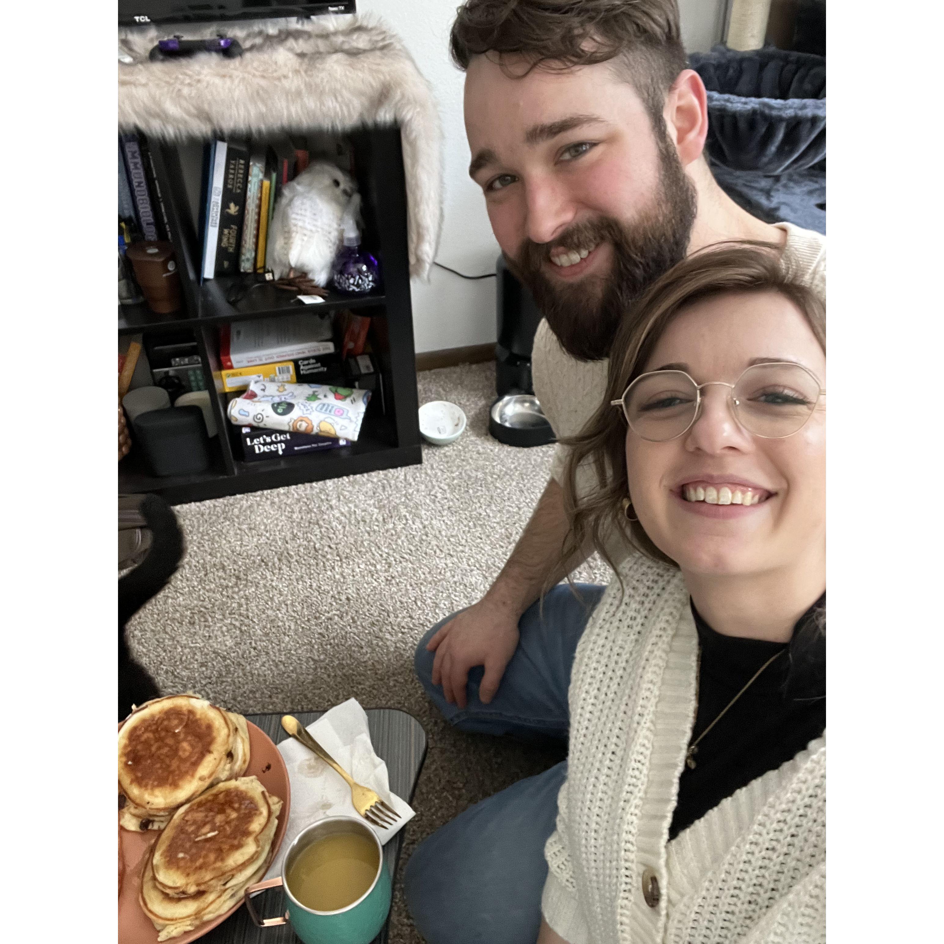 Valentine's Day brunch complete with two surprise Lego floral sets (an orchid and chrysanthemum!)