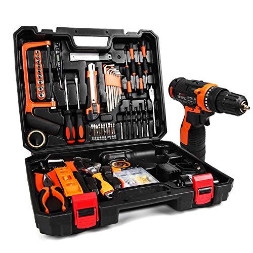 jar-owl 55 Piece Tool Kits 16.8V Cordless Drill Lithium Ion with Tool Set Combination Package and Plastic Toolbox Storage Case