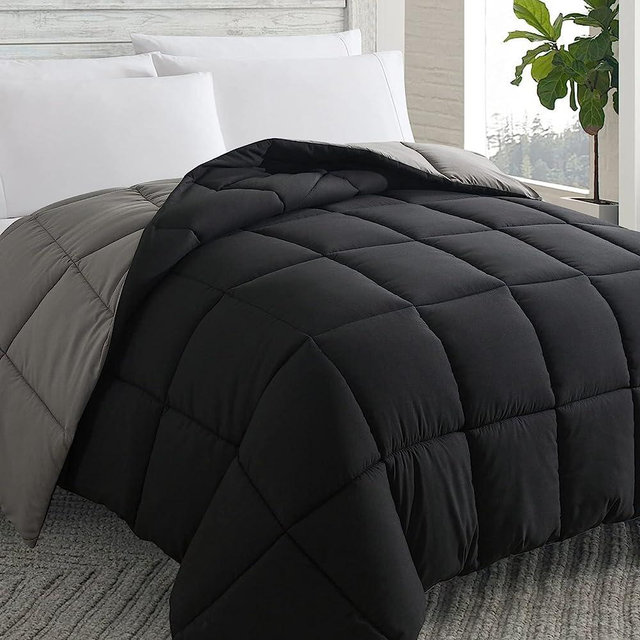 Cosybay Down Alternative Comforter (Black/Grey, King) - All Season Soft Quilted King Size Bed Comforter -Reversible Lightweight Duvet Insert with Corner Tabs -Winter Summer Warm Fluffy, 102x90 inches