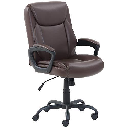 AmazonBasics Classic Puresoft PU-Padded Mid-Back Office Computer Desk Chair with Armrest - Brown, BIFMA Certified