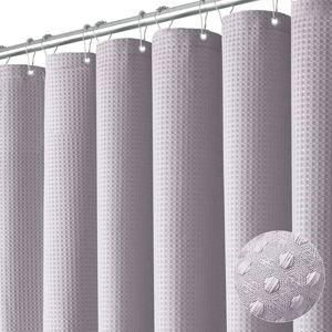 Dynamene Lavender Fabric Shower Curtain - Waffle Weave Textured Heavy Duty Cloth Shower Curtains for Bathroom, 256GSM Hotel Luxury Weighted Bath Curtain Set with 12 Hooks,72x72, Lavender