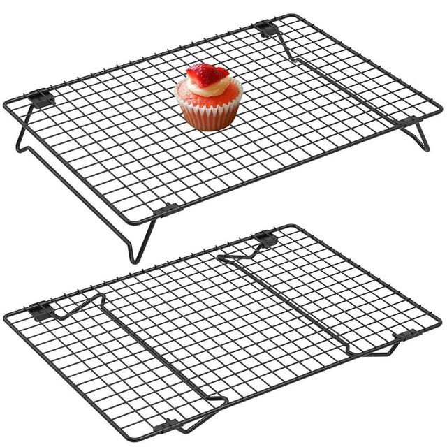 2 Pcs Cooling Rack with Collapsible Legs,13.4x9.4inch Carbon Steel Baking Cooling Rack,Stackable Cake Cooling Rack,Nonstick Cookie Cooling Rack for Baked Goods Baking Cooking Cooling Roasting