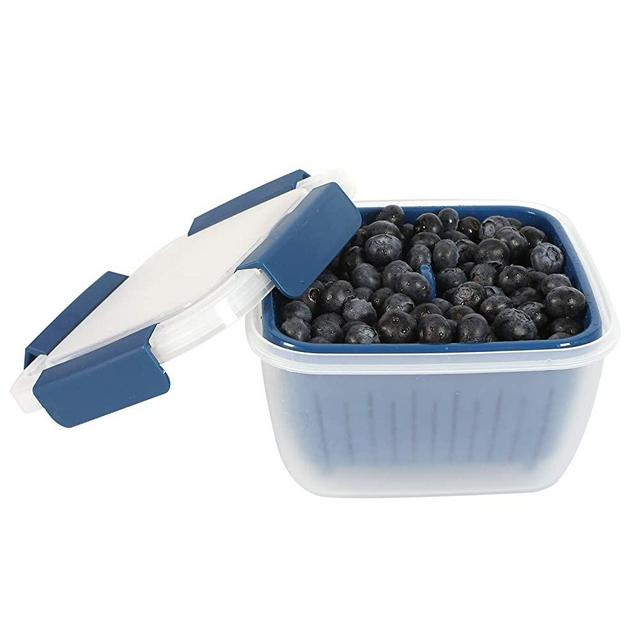 Shopwithgreen Berry Keeper Box Containers, Berry Boxes Keep Fresh Produce Saver Food Storage Containers with Leak-proof Lids - Clear, 50 oz (Blue)