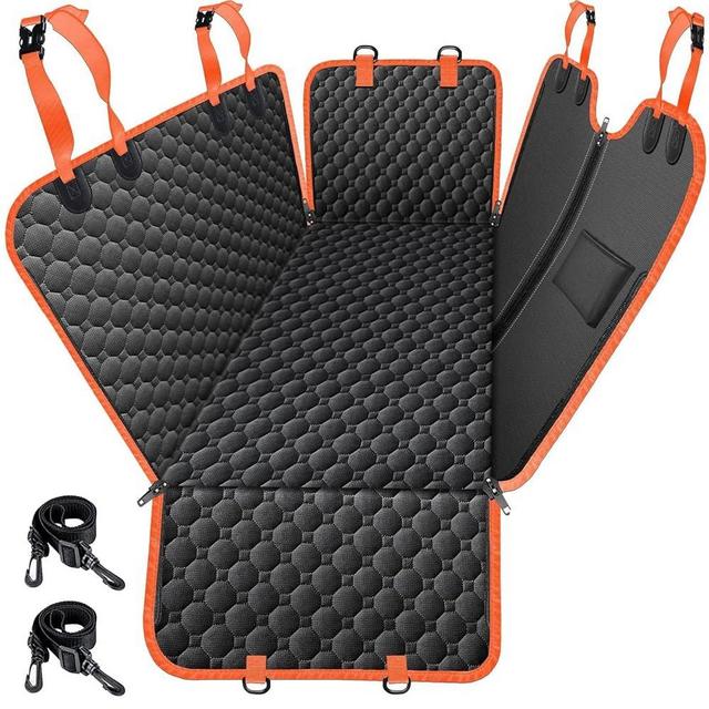 Mancro Dog Car Seat Cover for Back Seat, 2025 Upgraded 600D Heavy Duty Waterproof & Scratch-Resistant Dog Hammock for Car, Back Seat Pet Cover for Dogs with Sedan, Trucks and SUVs, Standard, Orange