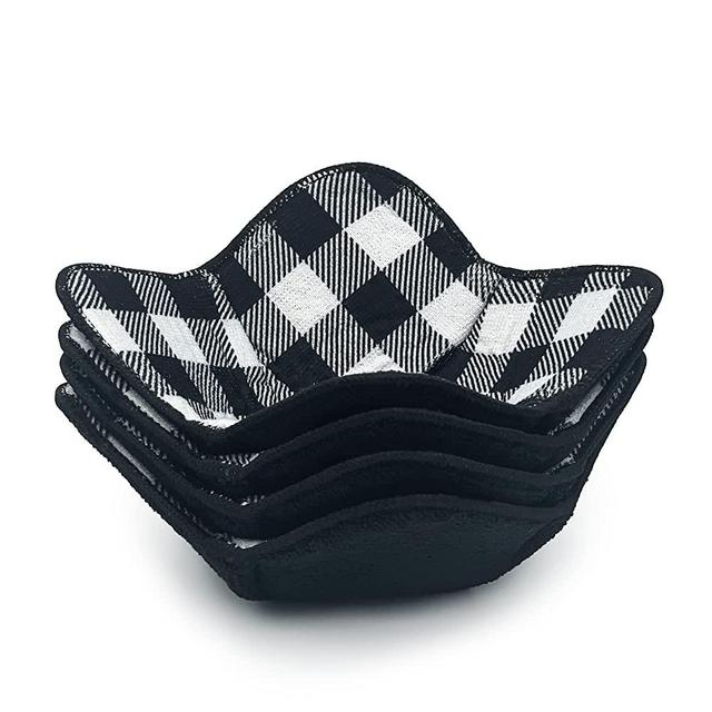 Microwave Bowl Huggers Holders for Hot Food Set of 4 Bowl Potholders Soup Bowl Cozy Bowl Hot Pads Hot Bowl Holder Pot Holders for Bowls Plate (Black Pattern)