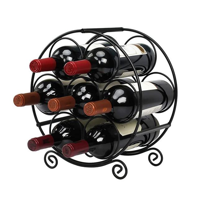 TreeLen Wine Racks Countertop, 7 Bottles Wine Organizer Stand, Metal Free Standing Wine Storage Holder, Water Bottle Holder Stand-Black