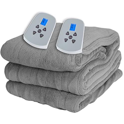 Westerly King Size Microlight Electric Heated Blanket with Dual Controllers, Gray