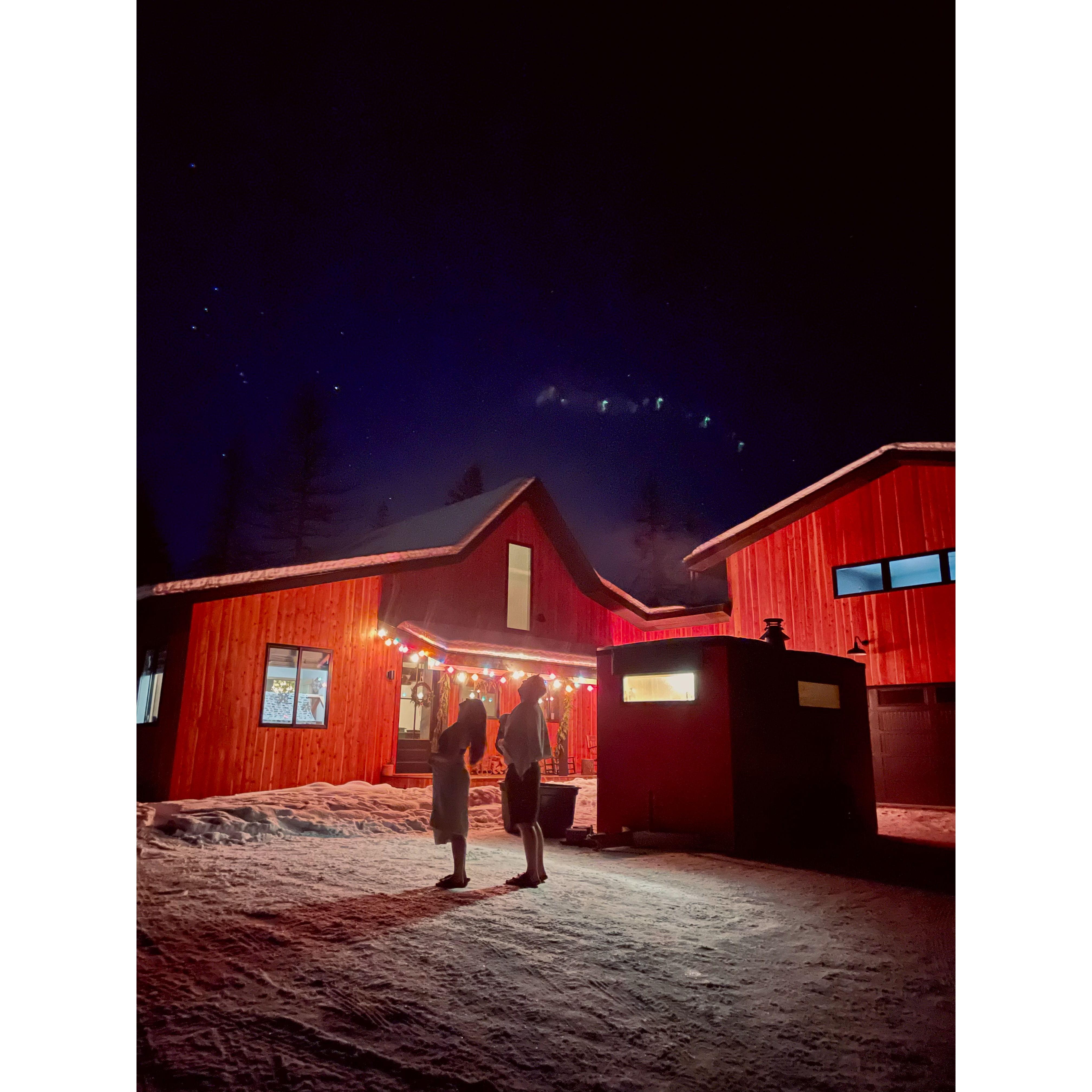 Enjoying some sauna time and a clear view of the winter night sky in Montana. (Photo credit: Kristen Fortier)