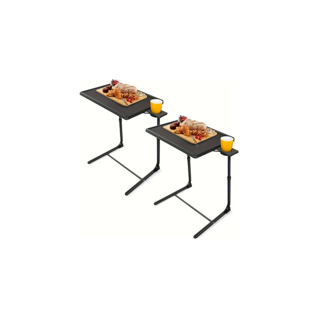 2 PCS TV Tray Table, Folding Table Trays, w/6 Height & 3 Tilt Angle, TV Tray Table w/Cup Holder, Dinner Tray for Eating on Couch, Laptop, Bed Couch