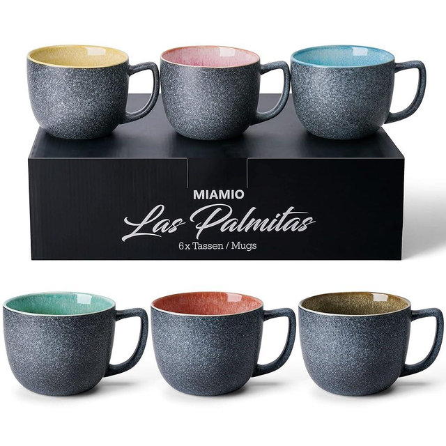 MIAMIO – Set of 6, Dinner Plates, Ceramic Plates, Kitchen plates, Plate Sets – Microwave Safe Plates, Oven and Dishwasher Safe – Las Palmitas Collection (Mugs)