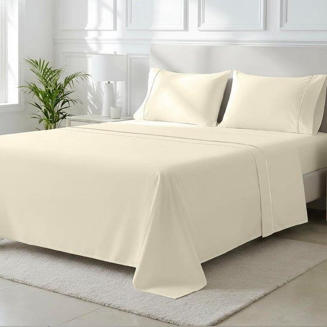 THREAD SPREAD 100% Egyptian Cotton Queen Sheets Set - 2000 Series Luxury Queen Size Bed Sheets, Silky Soft & Cooling Sateen Weave, 17 Inch Deep Pocket Hotel Collection Sheet (4 Pc, Ivory)