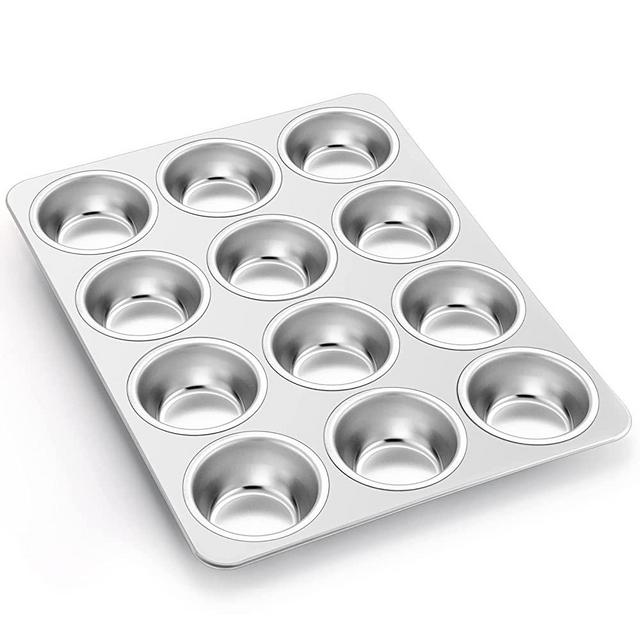 Muffin Pan Cupcake Baking Pan, P&P CHEF 12 Cups Muffin Tin Tray, Stainless Steel Muffin Top Pans Molds for Baking Cake Muffin Tart Quiche, Oven & Dishwasher Safe, Non-toxic & Durable