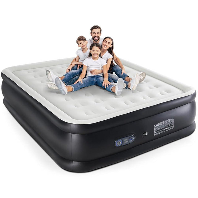 DUMOS Queen Air Mattress - 16" Inflatable Blow Up Airbed with Built-in High Capacity Pump, Double Height, Non-Slip Bottom Design, Weight Capacity 660 lbs Air Bed for Home or Camping