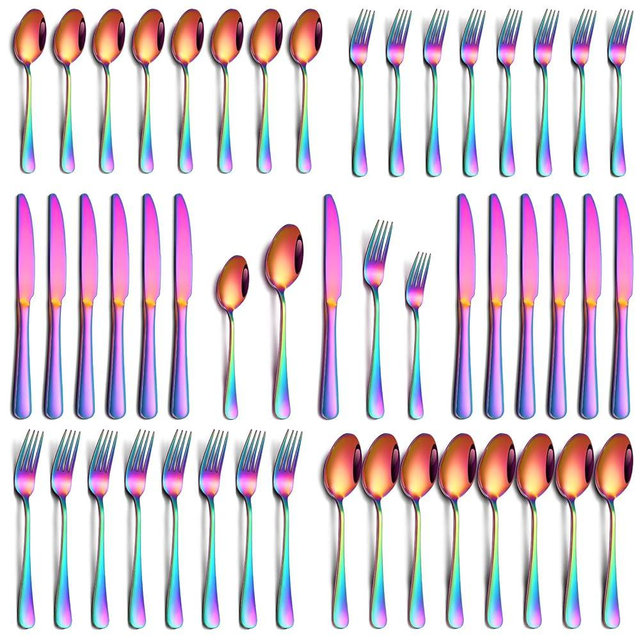 PHILIPALA 40 Piece Rainbow Silverware Set, Stainless Steel Flatware Set for 8 Colorful Cutlery Utensil Set Include Knife Fork Spoon Food Grade Mirror Polished Dishwasher Safe